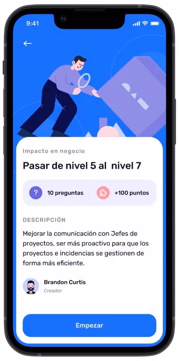 Autoevaluación móvil: reto para pasar del nivel 5 al nivel 7, con preguntas y puntos