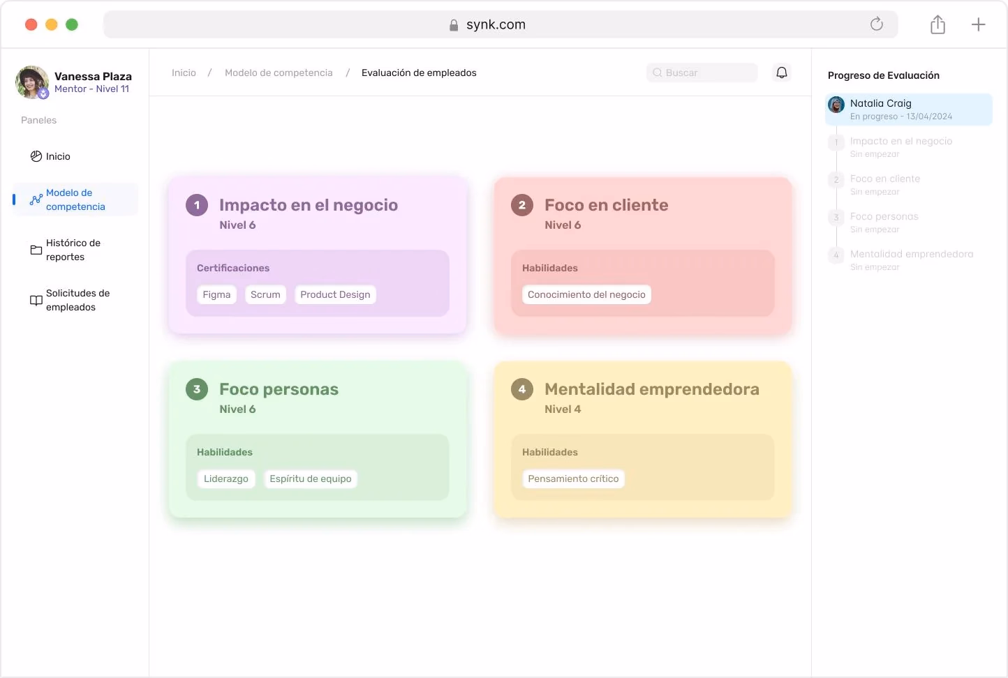 Plataforma web: detalle de certificaciones y habilidades acreditadas
