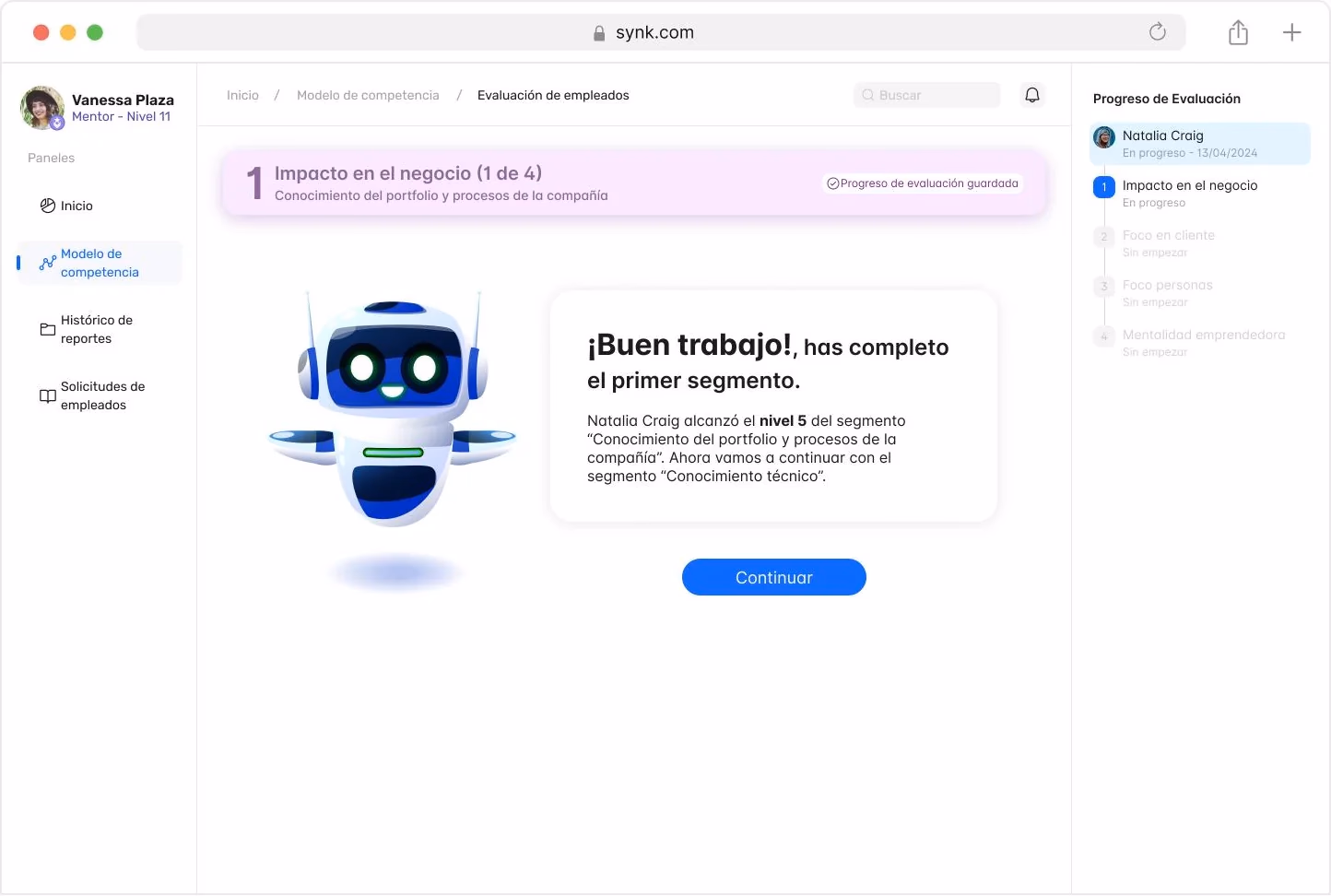 Plataforma web: autoguardado del progreso de la evaluación