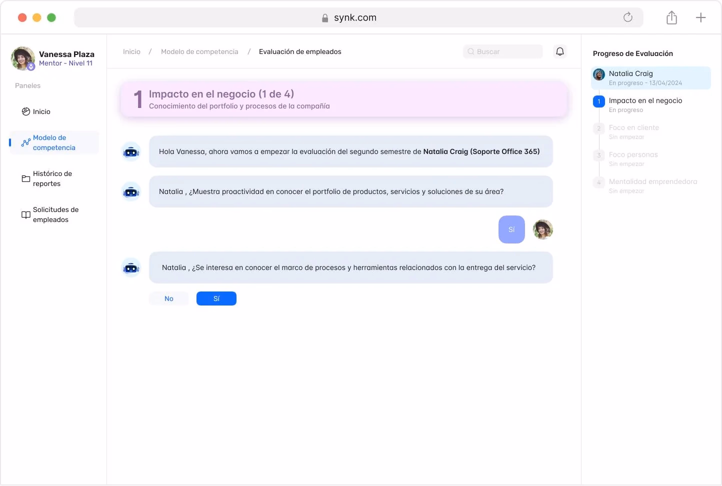 Plataforma web: diseño conversacional de la evaluación