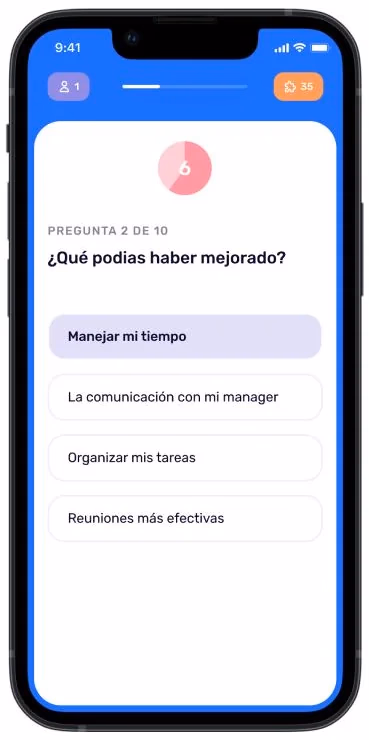 Autoevaluación móvil: pregunta de opción múltiple sobre qué se podría haber mejorado