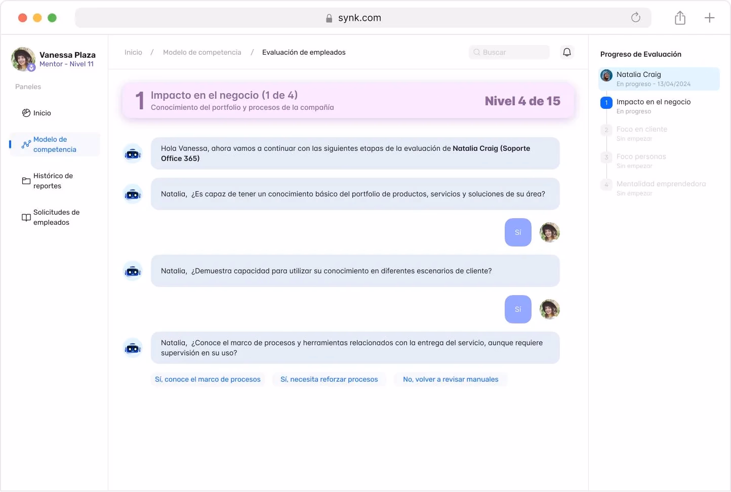 Plataforma web: respuestas personalizables del manager